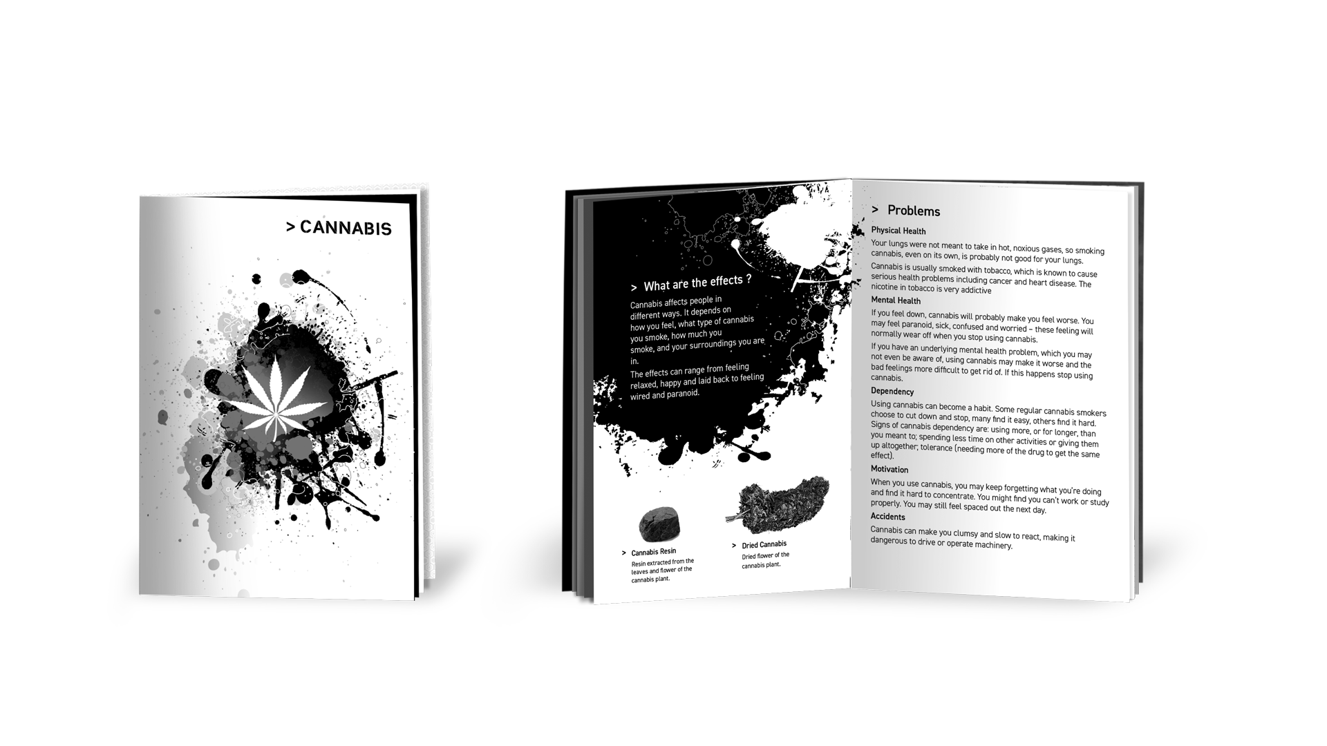 Cannabis advice booklet cover and inside pages