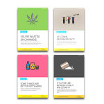 Four posters showing designs for a A3 cannabis poster, cocaine poster, alcohol poster, and NPS poster