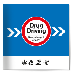 Drug Driving sign on top of a row of drug icons on the from of a drug driving information booklet